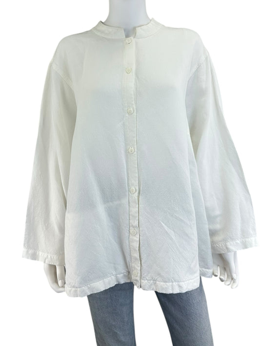EILEEN FISHER White Linen Button-down Size L