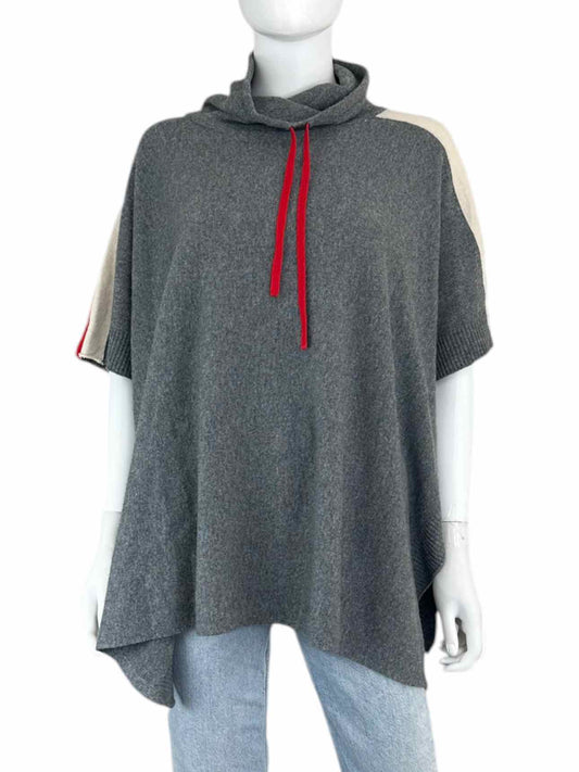 TAHARI Grey Knit Wool Blend Poncho Size O/S