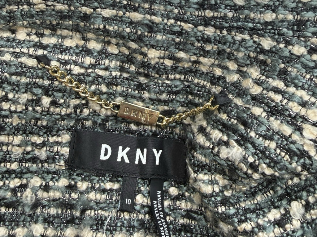 DKNY Blue Fringe Trim Tweed Blazer Size 10
