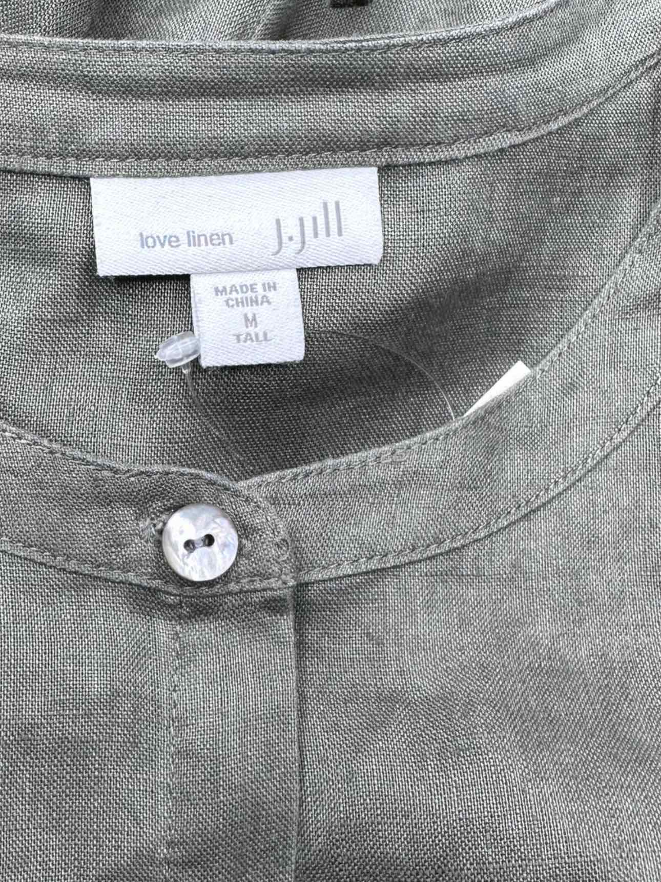 J. Jill Olive 100% Linen Button-Down Shirt Size M Tall