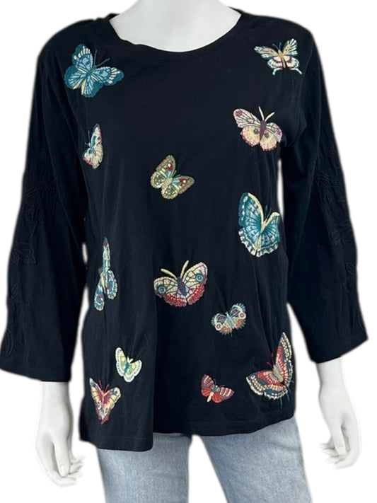 Johnny Was Black Butterfly Knit Top Size M
