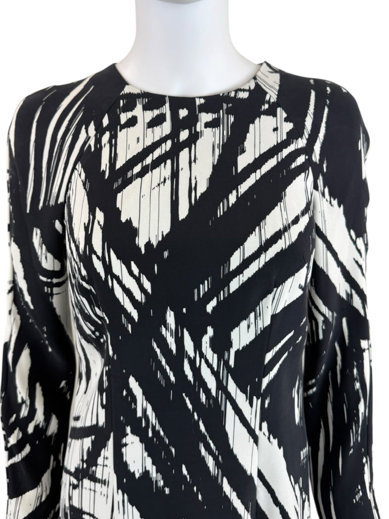 KAUFMAN FRANCO 100% Silk Black Abstract Print Shift Dress Size 2