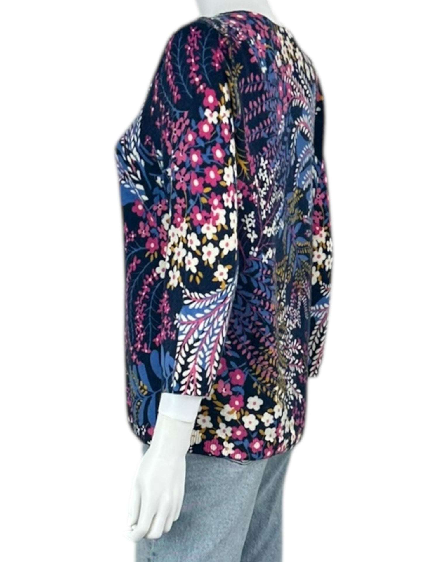 Talbots NWT Navy Floral Pure Cashmere Sweater Size LP