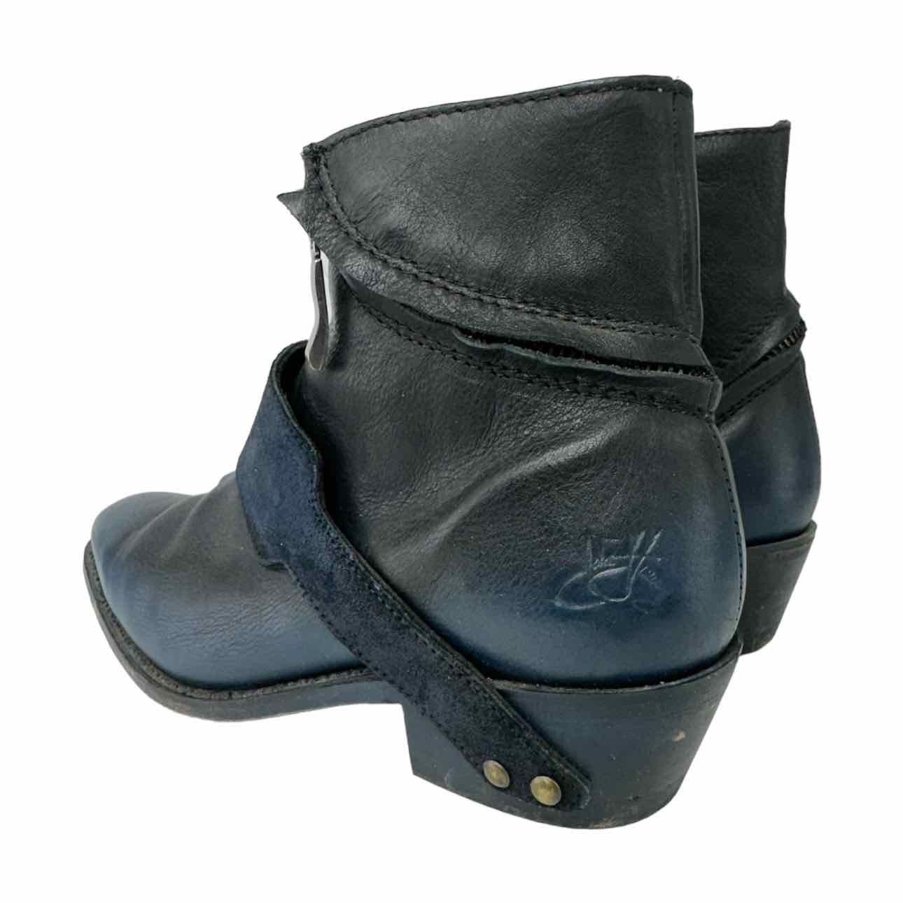 John Fluevog Navy Leather Booties Size 8