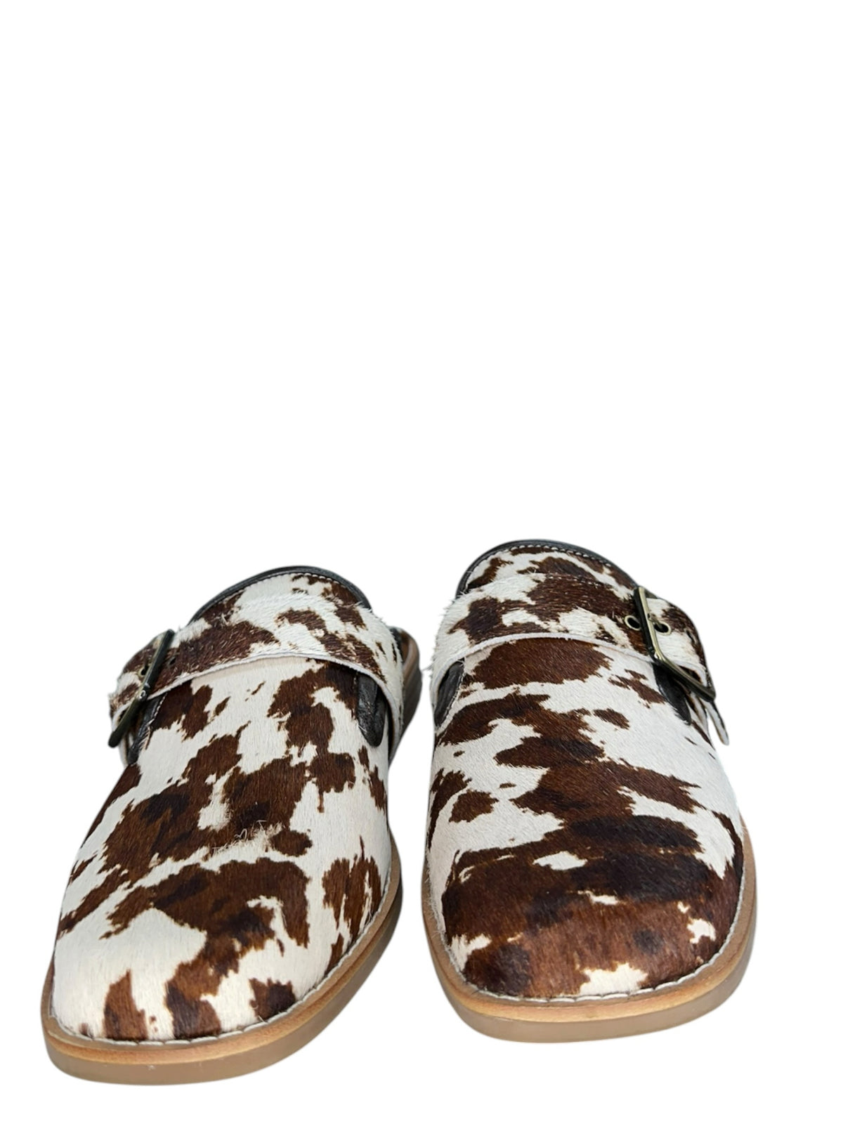 Donald Pliner 'SABEL' White/Brown Cow Print Mules Size 8.5