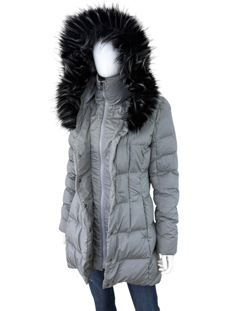 THE NORTH FACE Gray Quilted Dealio Faux Fur Trim Hooded Parka Jacket Size S