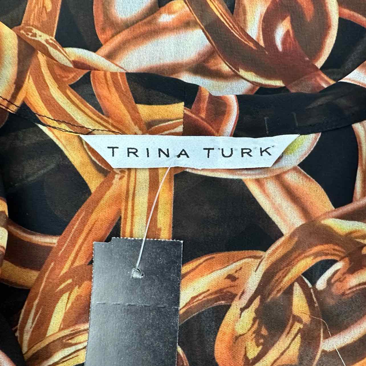 TRINA TURK Black Chain Print Sleeveless Top Size S