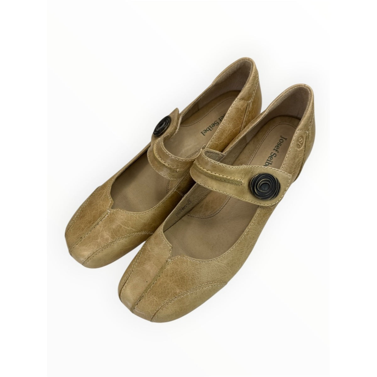 Josef Seibel Tan Distressed Leather Cara Mary Jane Pump Size 37