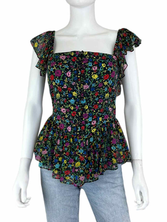 Betsey Johnson Silk Black Floral Corset Blouse Size M