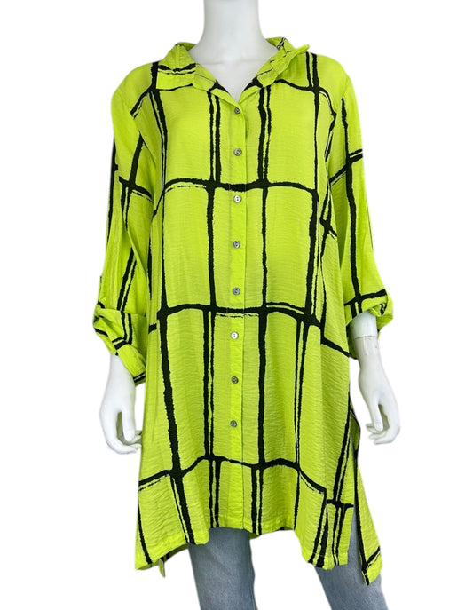 JOHN MARK NWT Neon Green Tunic Button Down Shirt Size L