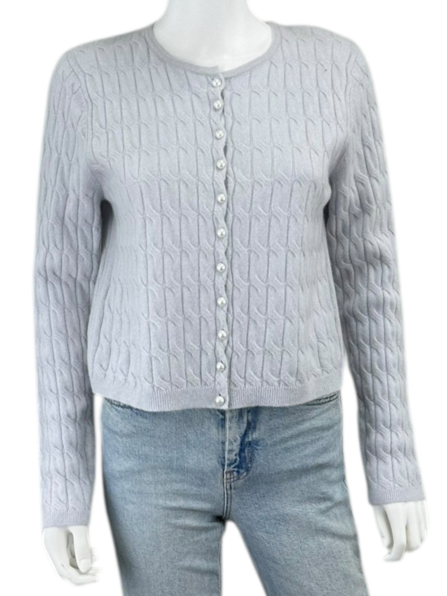 magaschoni NWT Blue 100% Cashmere Cable Sweater Cardigan Size L