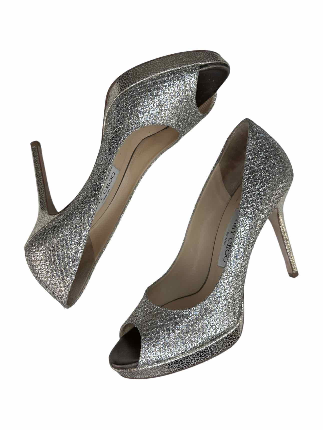 JIMMY CHOO Silver Glitter LUNA Pumps Size 38