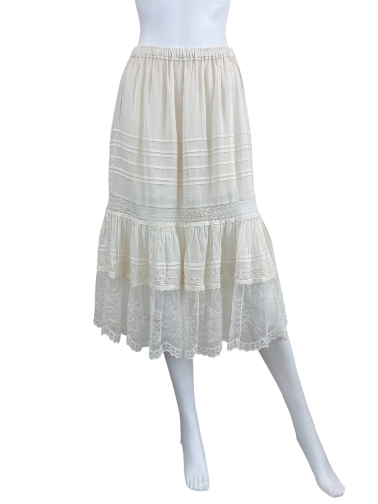 Spell Cream Organic Cotton Teodora Lace Midi Skirt Size S