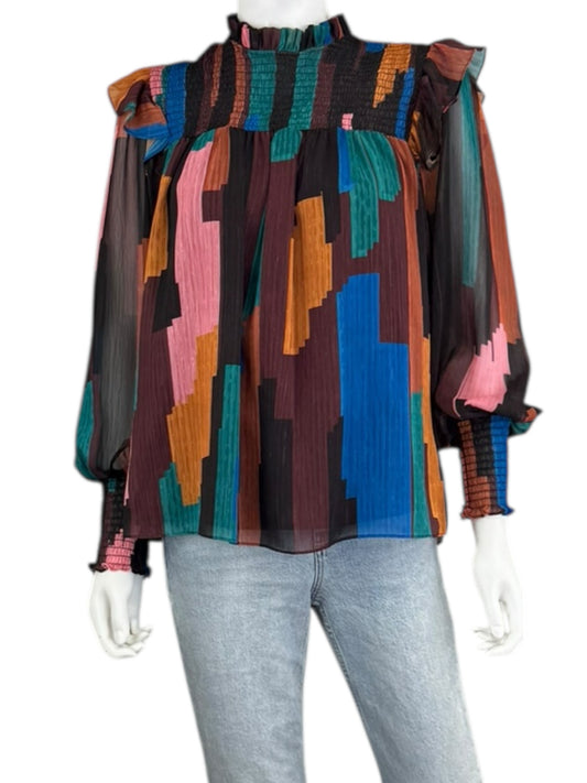 Willa Story Brushstroke Cates Blouse Size M