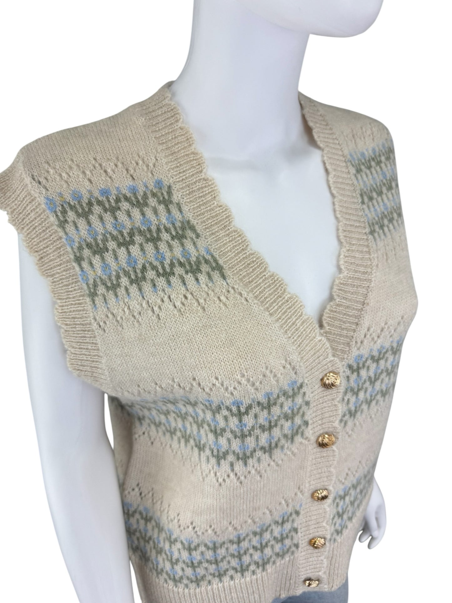 heartloom Cream Floral Pointelle Sweater Vest Size S
