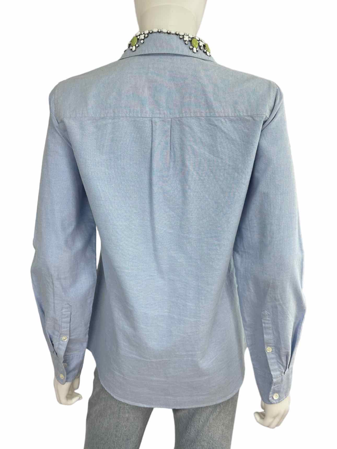 J. Crew Blue 100% Cotton Rhinestone Collar Button-down Size