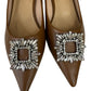 C.Paravano NWT Brown Crystal Buckle Kitten Heel Pumps Size 41