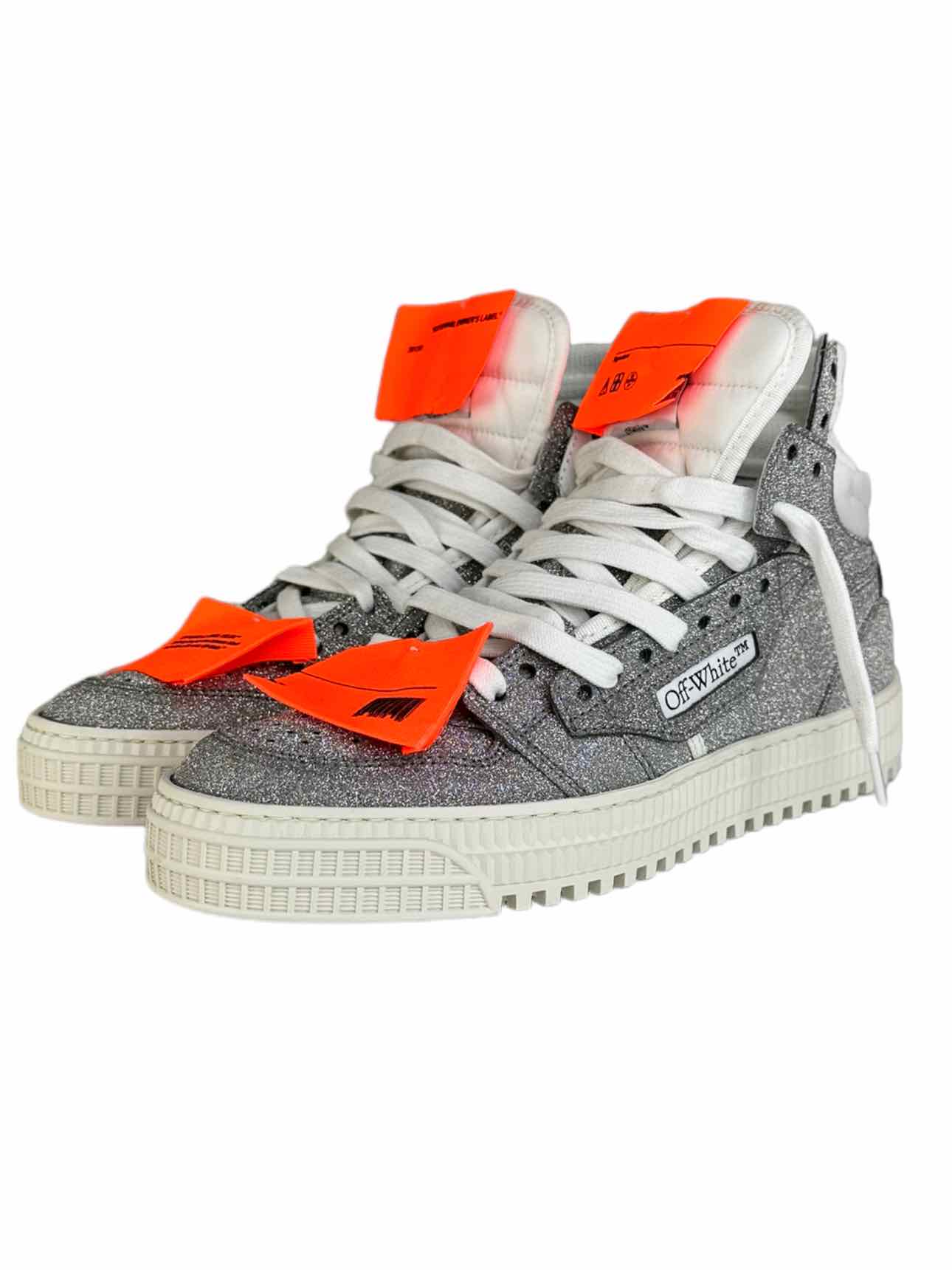 OFF-WHITE Off-Court 3.0 Silver Glitter High Top Sneaker Size 37