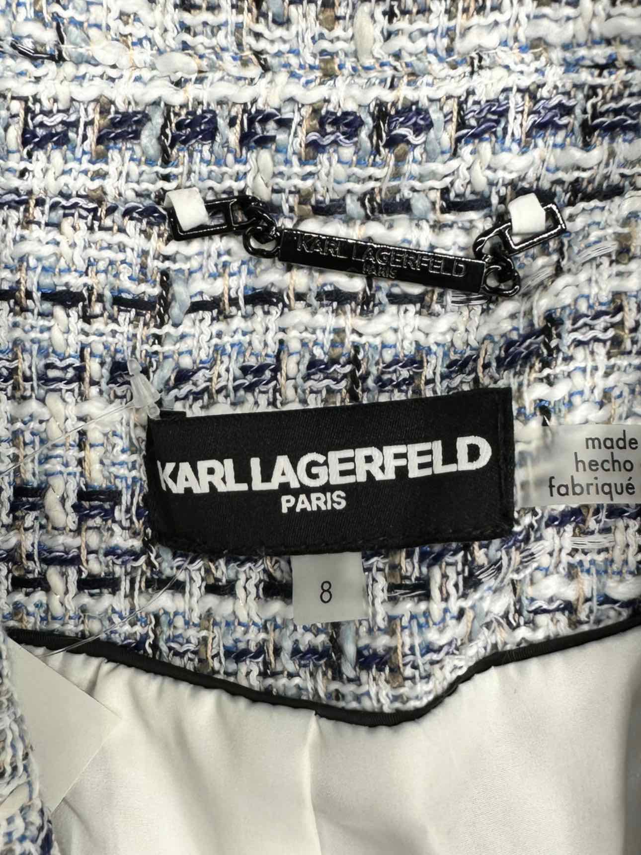 KARL LAGERFELD Blue and White Tweed Jacket Size 8