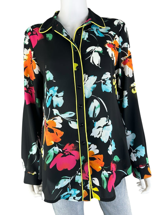 Joseph Ribkoff Black Floral Mesh Button Down Size 8