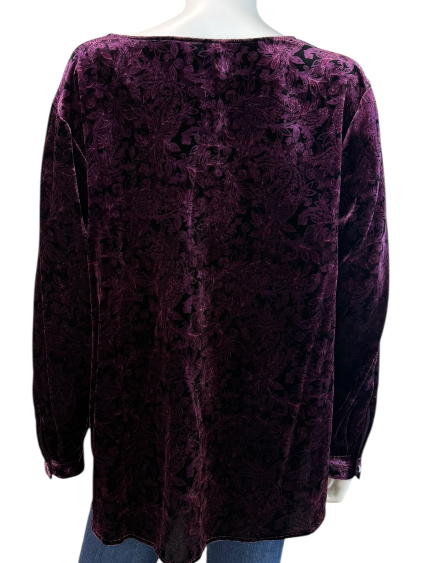J. Jill NWT Purple Paisley Velvet Blouse Size XL