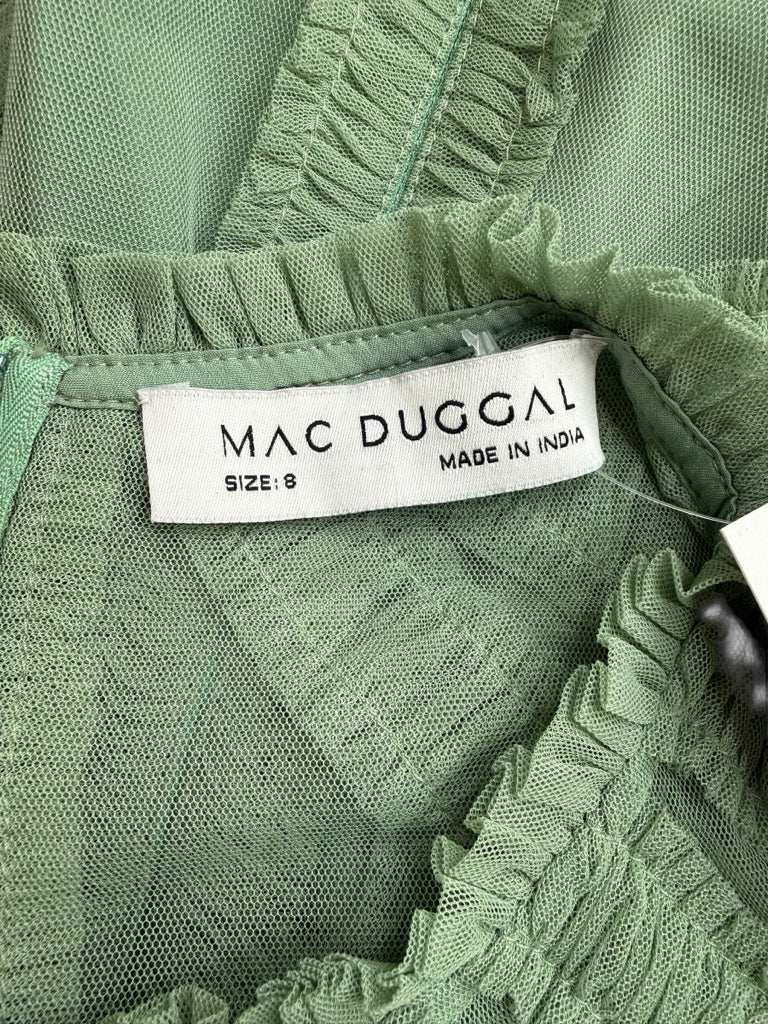 Mac Duggal Green Ruffle Tiered Midi Dress Size 8