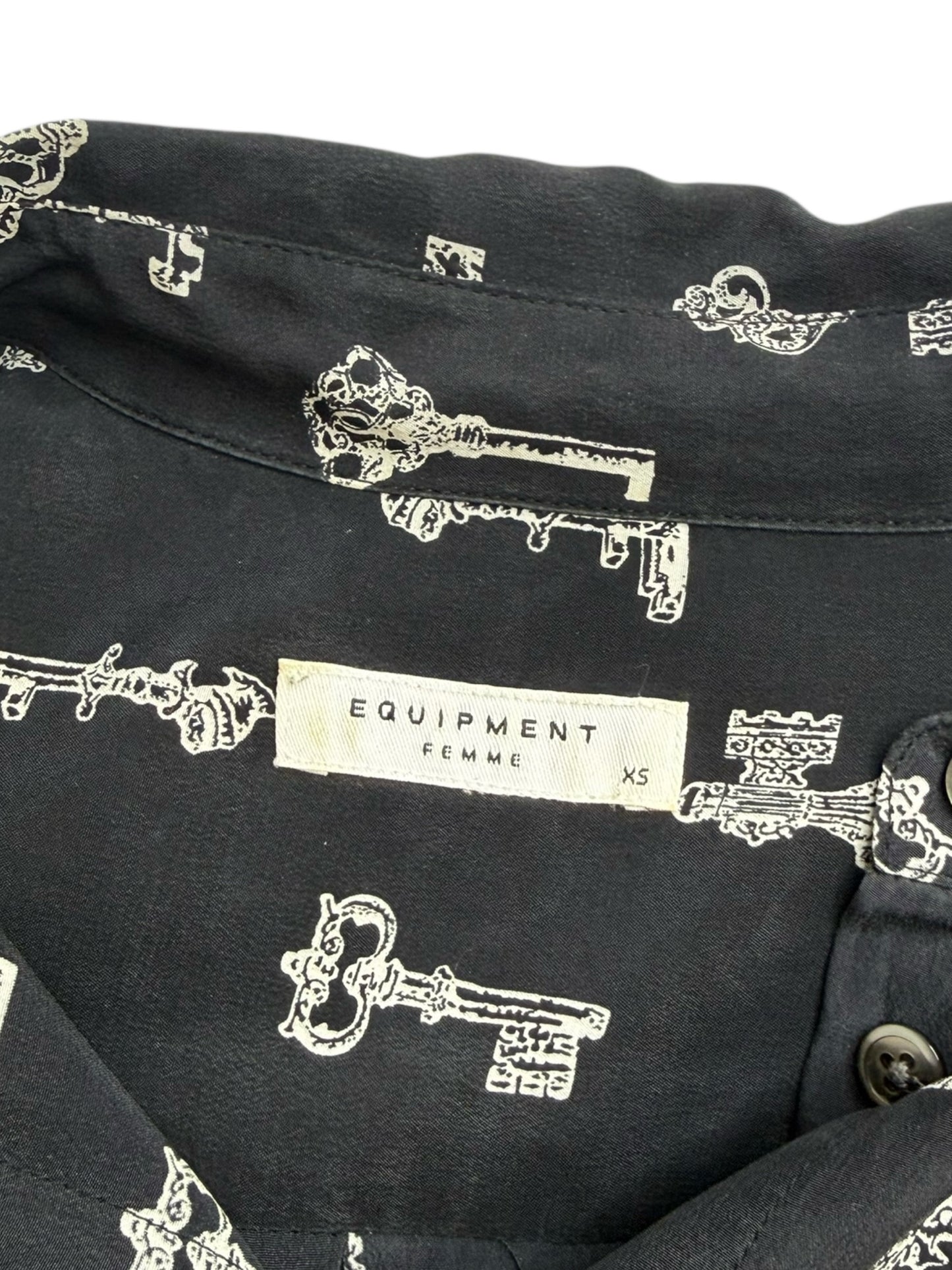 EQUIPMENT Black 100% Silk Key Print Button-Down Shirt Size XS