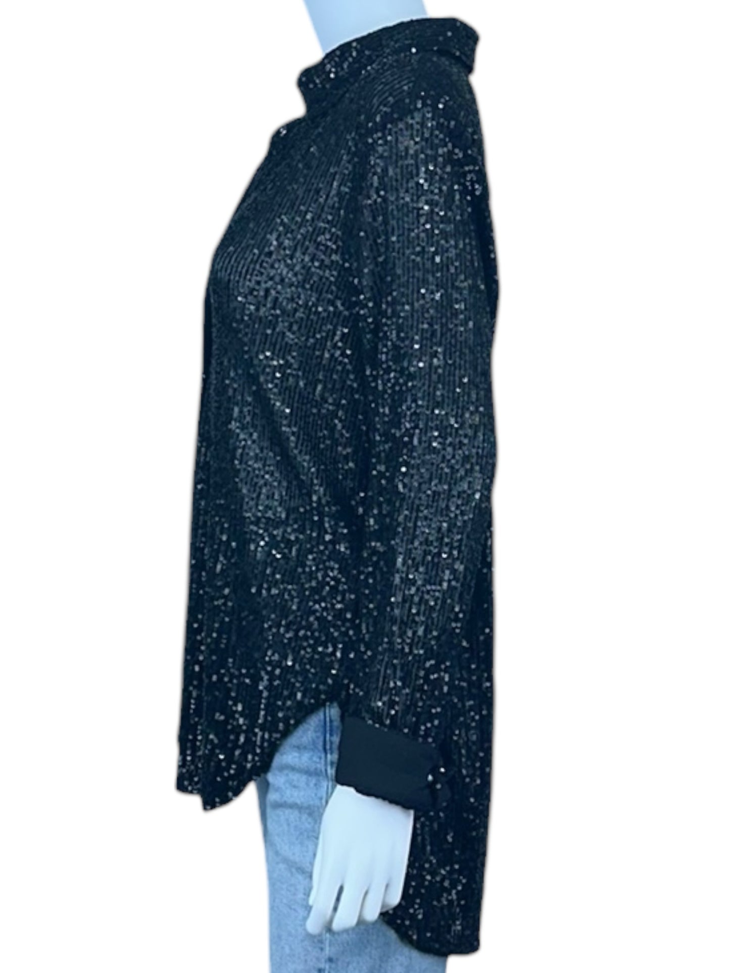 Calvin Klein Black Sequin Button-Down Shirt Size M