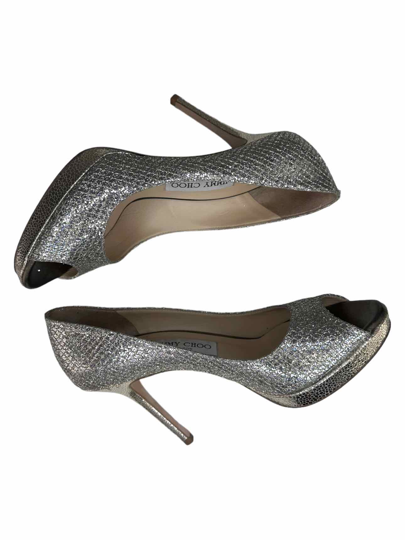 JIMMY CHOO Silver Glitter LUNA Pumps Size 38