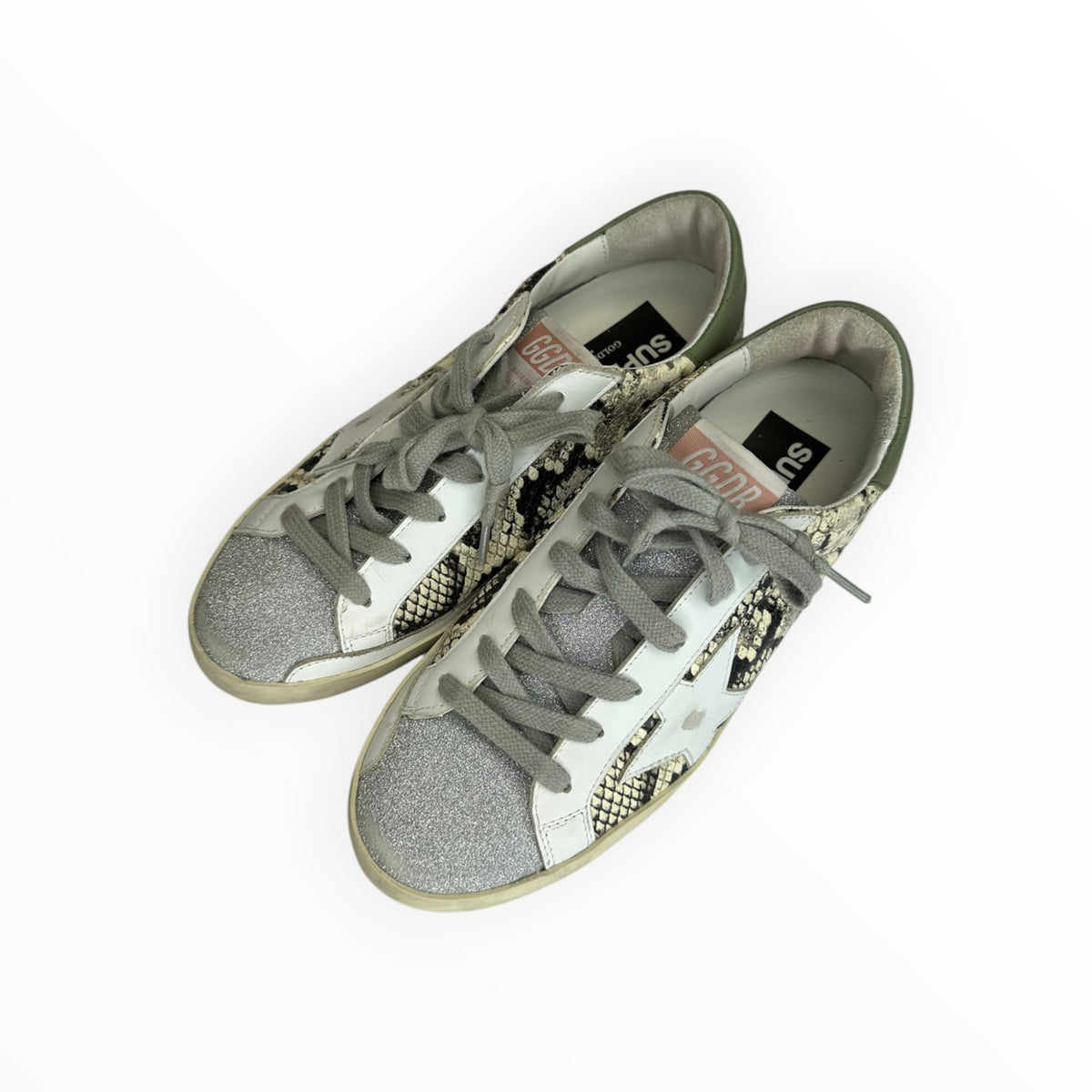 GOLDENGOOSE Super-Star Python Print Glitter Low Top Sneakers Size 37