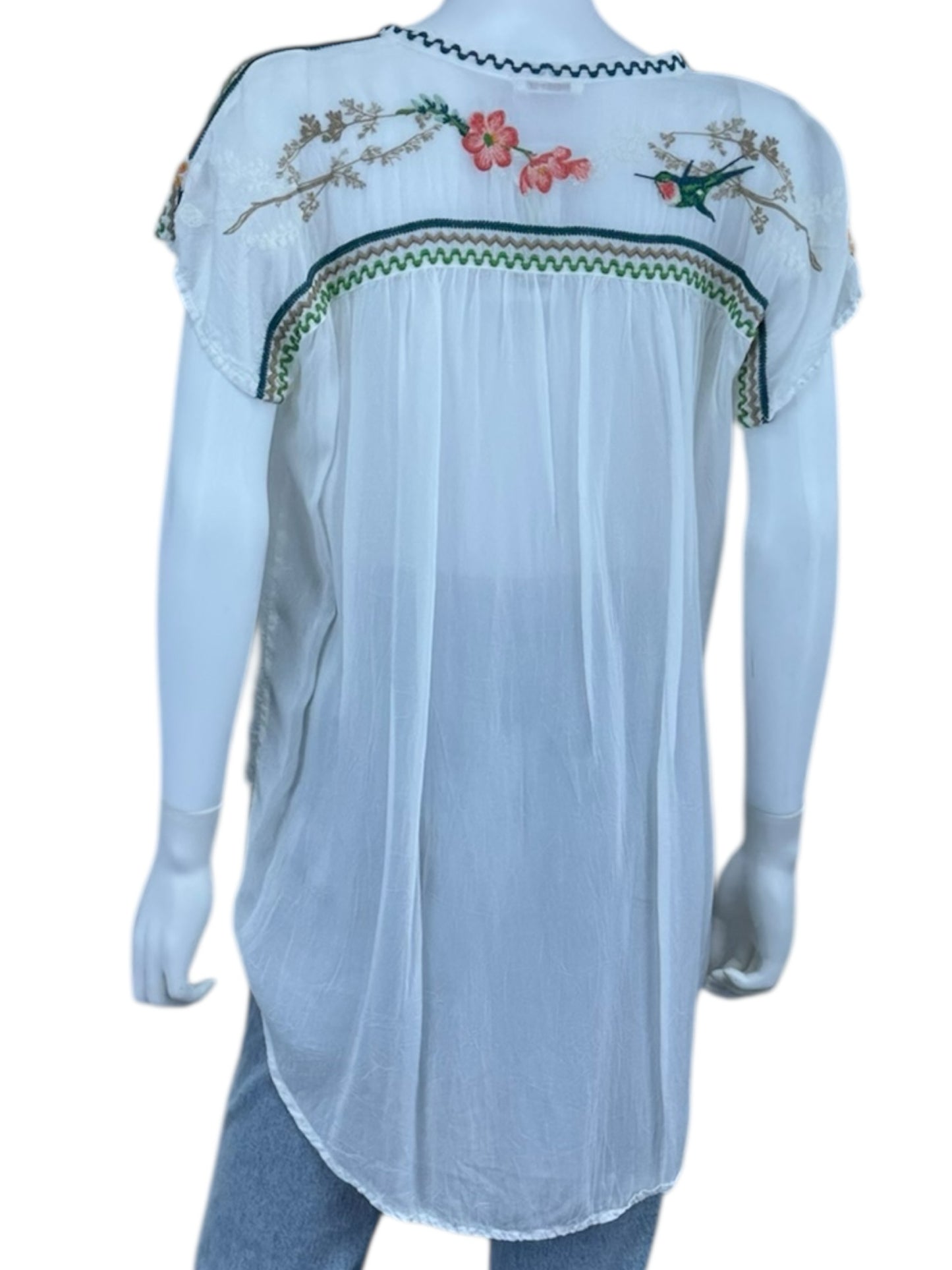 Johnny Was White Embroidered Tunic Top Size S