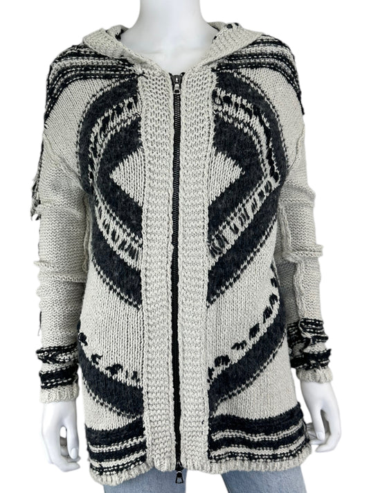 Free People Grey Patterned Knit Zip-Up Long Sleeve Size XS