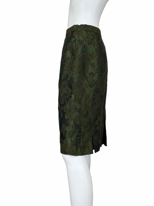 ETCETERA Green Wool Brocade Pencil Skirt Size 4