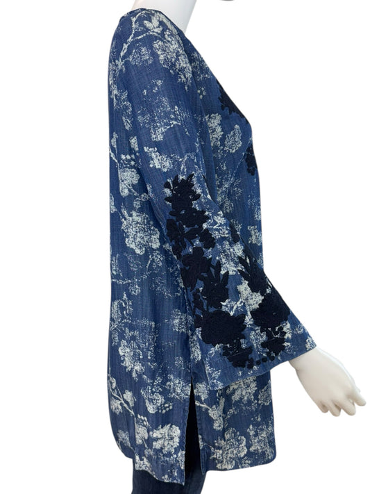 Chico's Blue Chambray Floral EmbroideredBlouse Size M