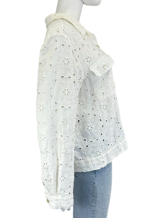 Johnny Was White Floral Button Down Size L