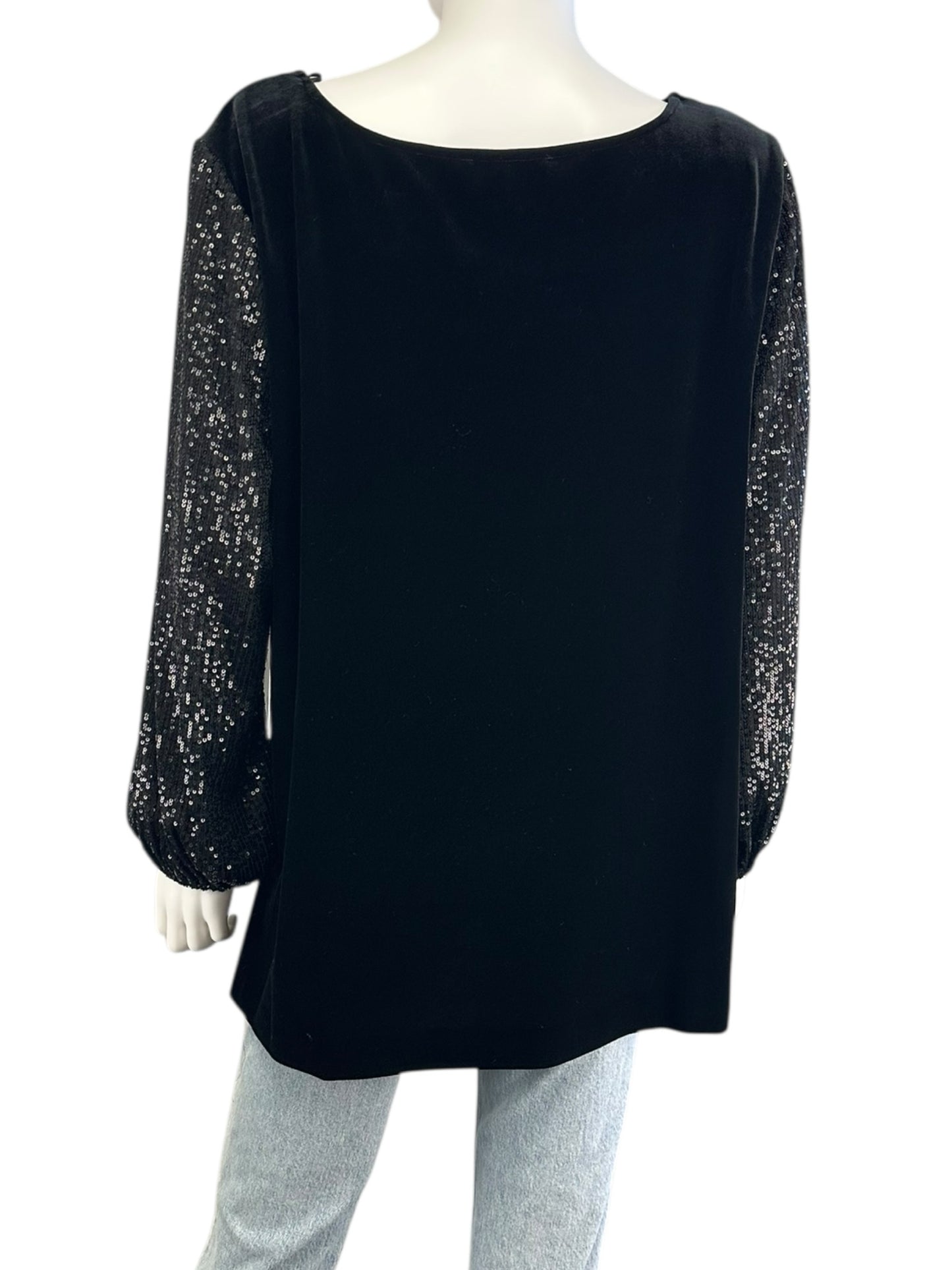 ALEX EVENINGS NWT Black Velvet Sequined Blouse Size 2X