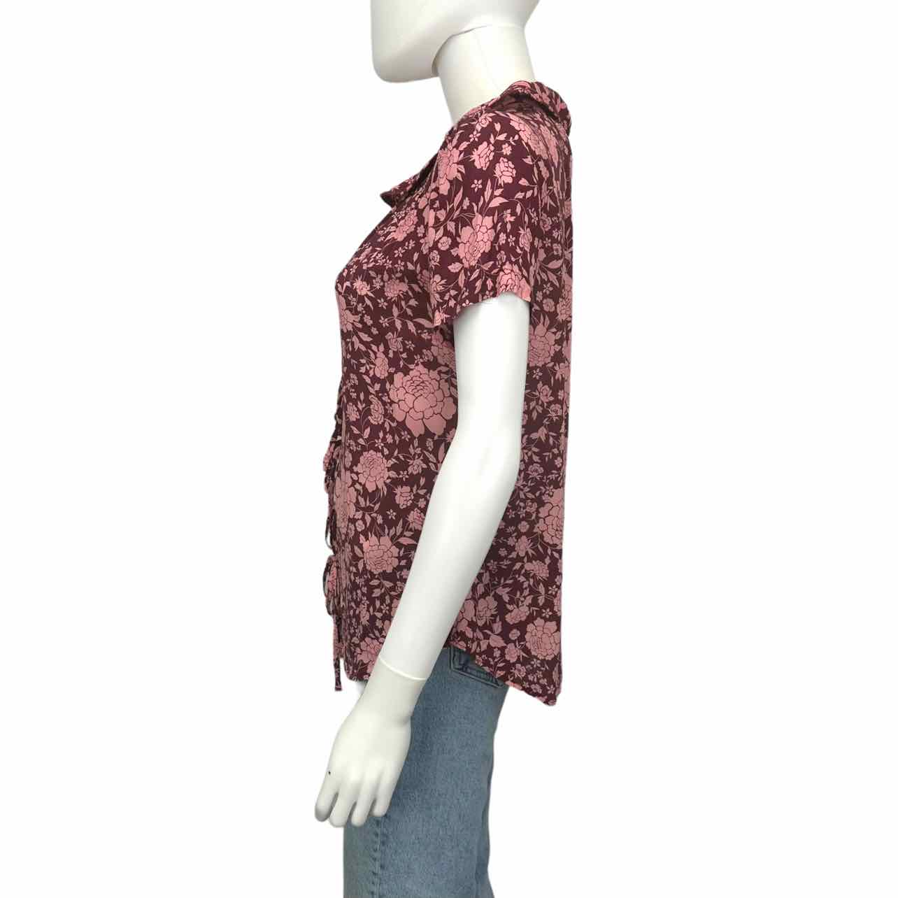 Novella Royale Maroon Floral Print Top Size S