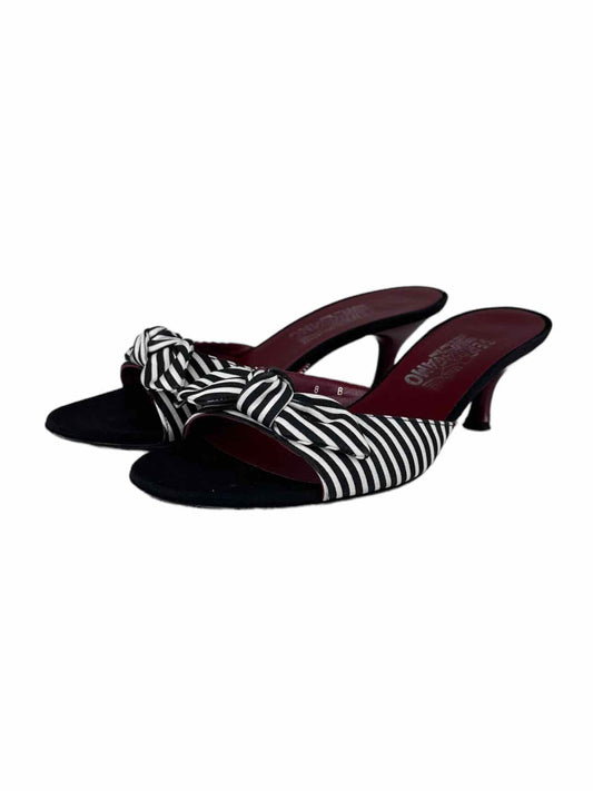 Salvatore Ferragamo Black Striped Bow Heel Size 8