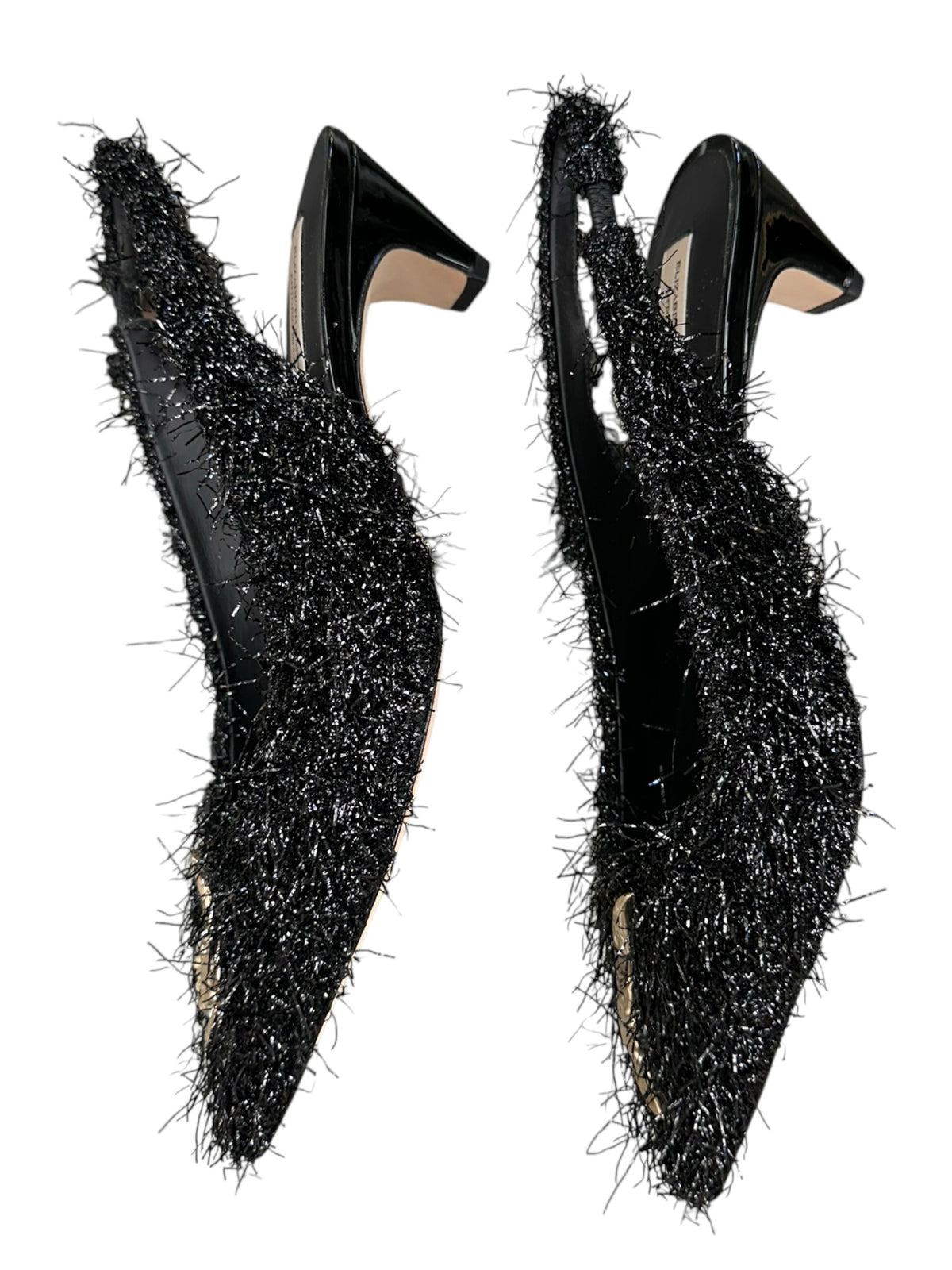 ELIZABETH DAMRICH x ANTONIO MELANI NEW Black Moon Boucle Ornamented Frayed Slingback Size 7