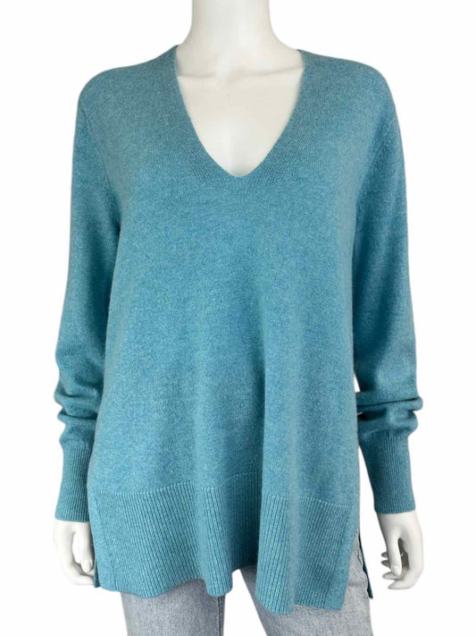 WHITE + WARREN Aqua 100% Cashmere V-neck Sweater Size M