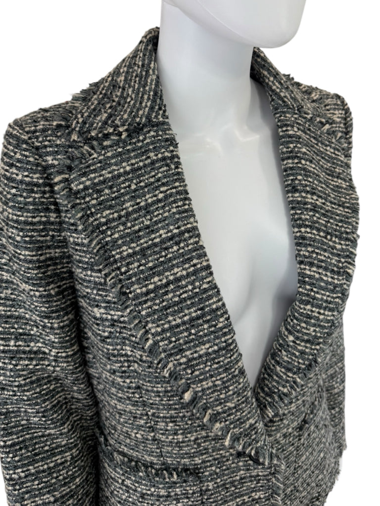 DKNY Blue Fringe Trim Tweed Blazer Size 10
