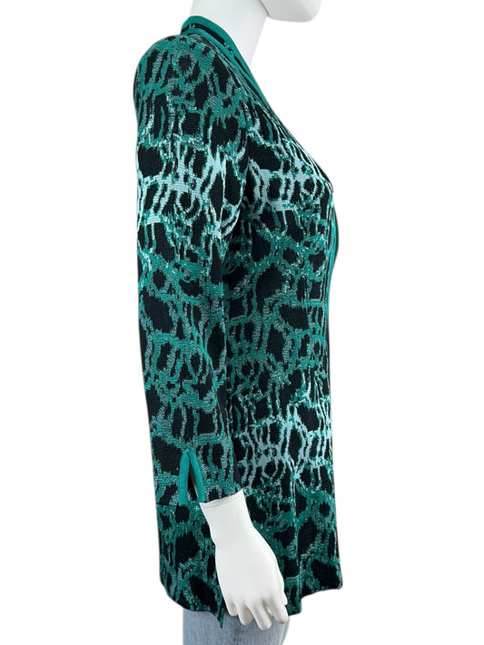 MING WANG Green Jacquard Knit Cardigan Jacket Size S