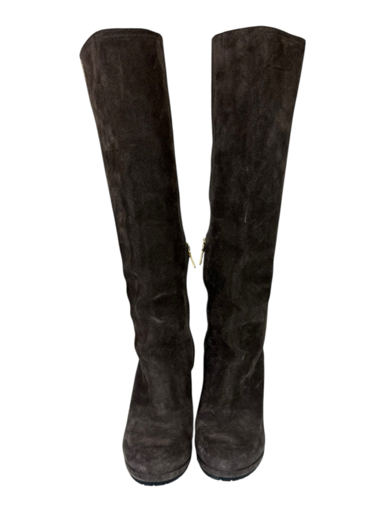 PRADA Brown Suede Wedge Knee Boots Size 7