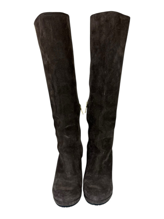 PRADA Brown Suede Wedge Knee Boots Size 7