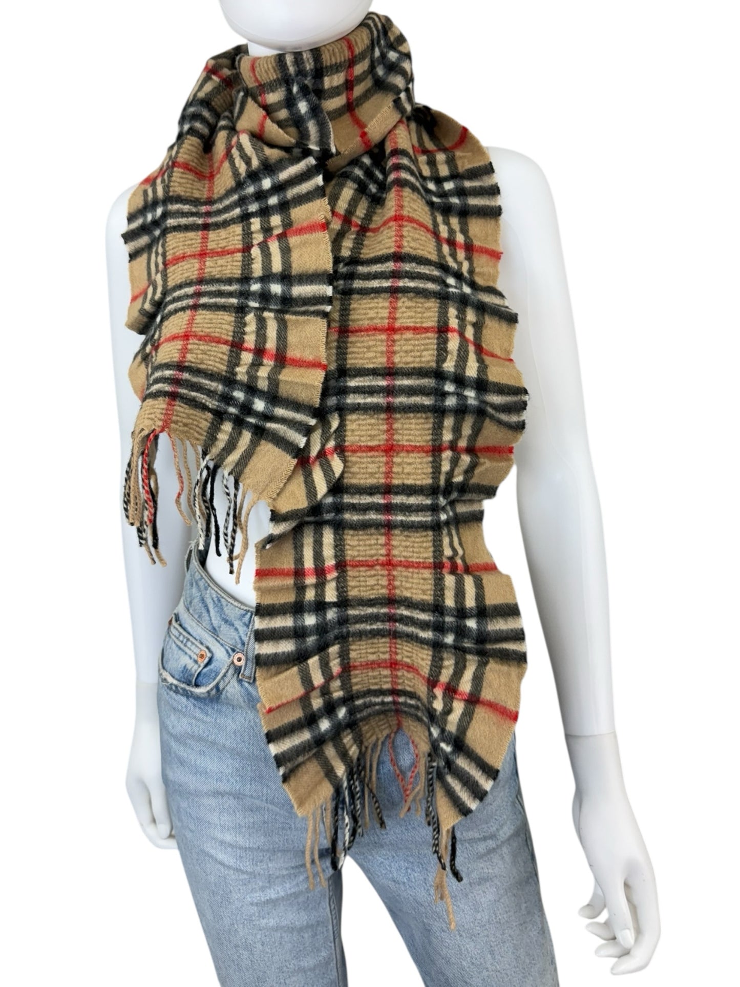BURBERRY Tan Nova Check 100% Cashmere Scarf