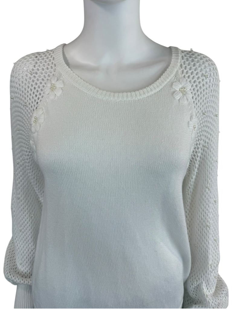 Lilly Pulitzer White 100% Cotton Open Stitch Sweater Size L