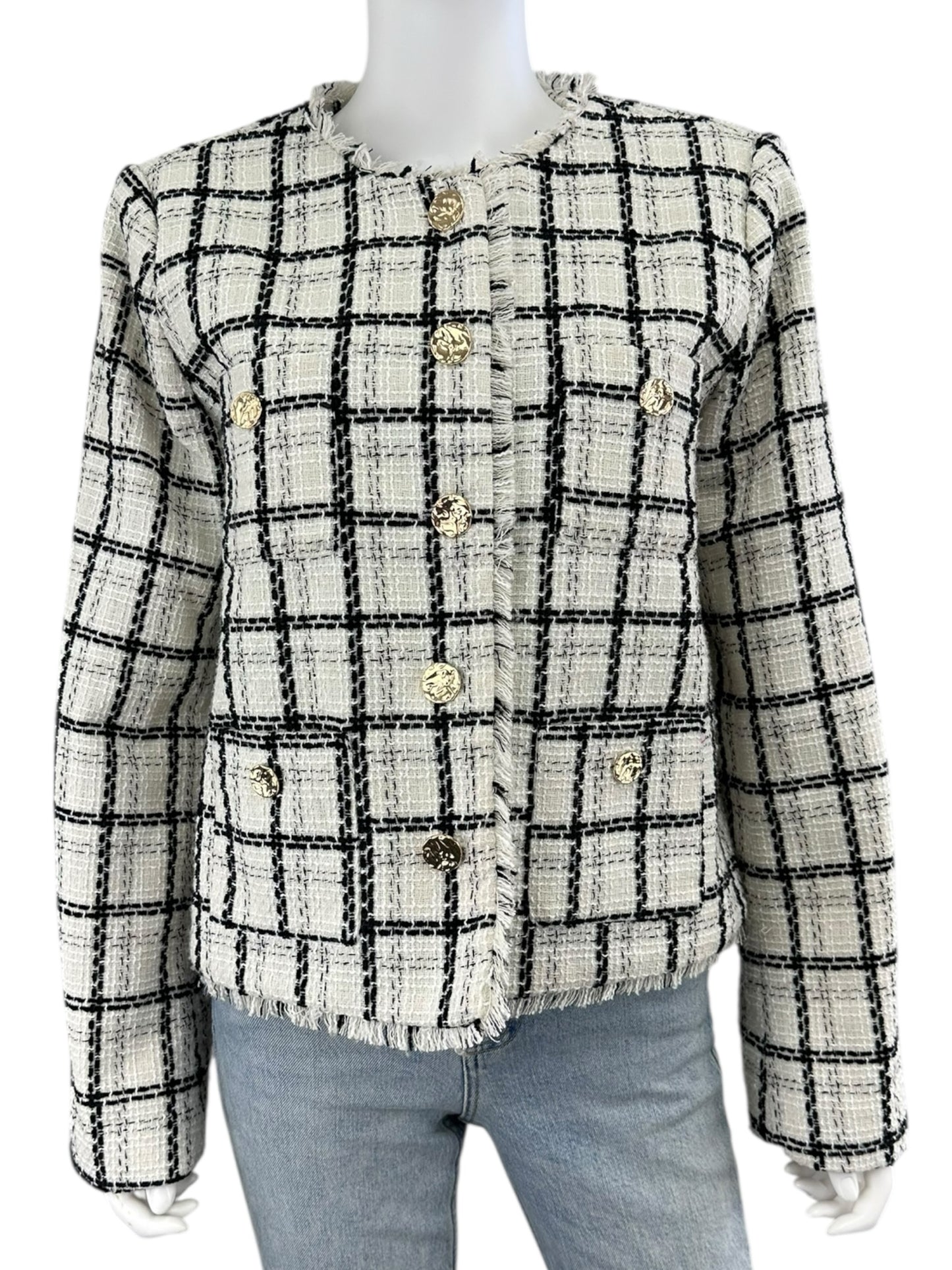 TAHARI Plaid Tweed Jacket Size L