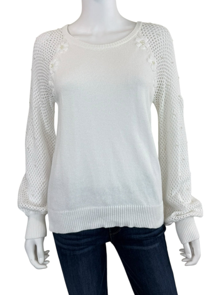 Lilly Pulitzer White 100% Cotton Open Stitch Sweater Size L