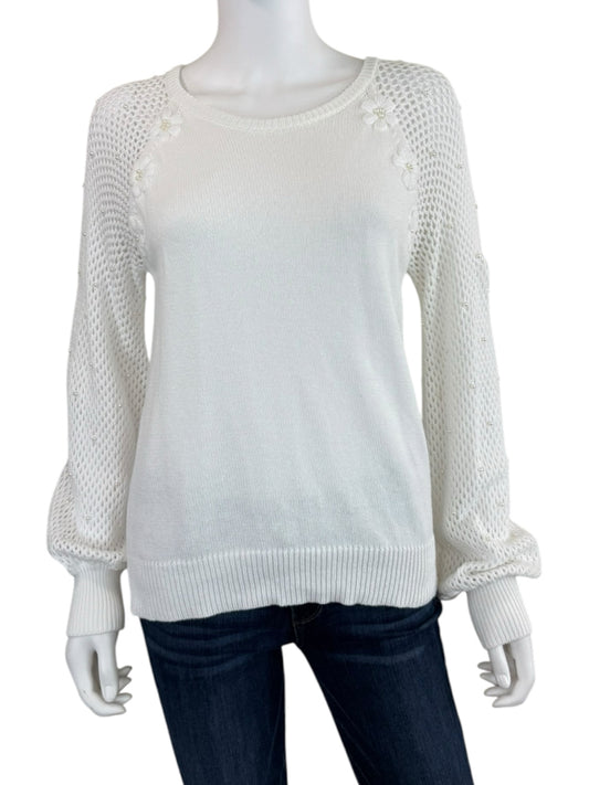 Lilly Pulitzer White 100% Cotton Open Stitch Sweater Size L