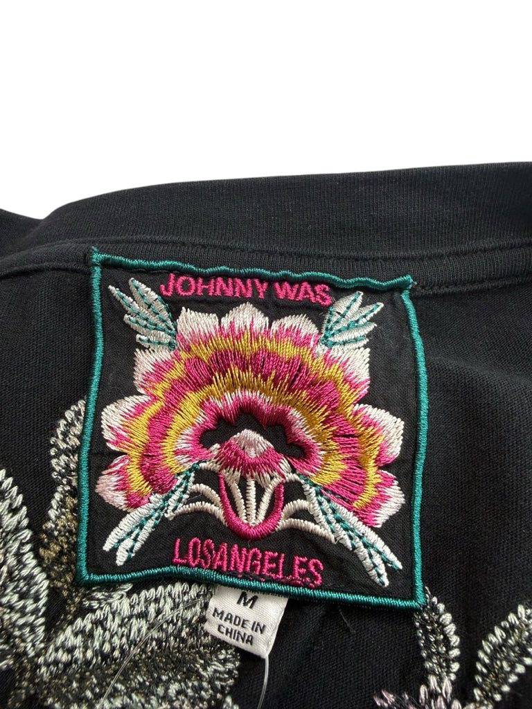 Johnny Was Black Embroidered Vienna Kimono Sleeve Tee Size M